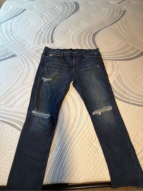 Joe's Jeans Distressed Dark Blue Straight Leg Jeans